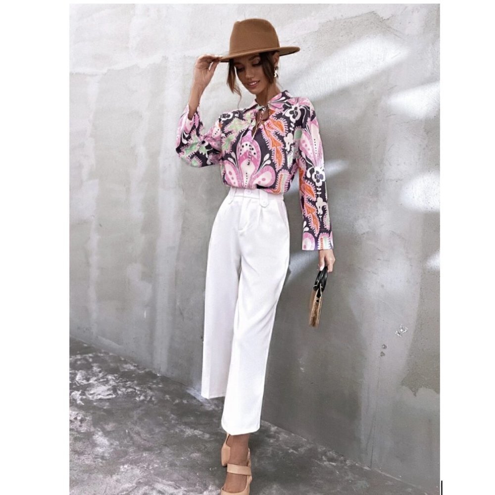 Zara Top and Pant Set XS Printed Linen Spain Groovy 70s 60s Boho Colorful Unique - Picture 9 of 16